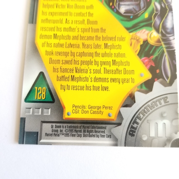 Vintage Marvel Metal trading card from 1995 Dr Doom Alternate M card #128 - Picture 5 of 12